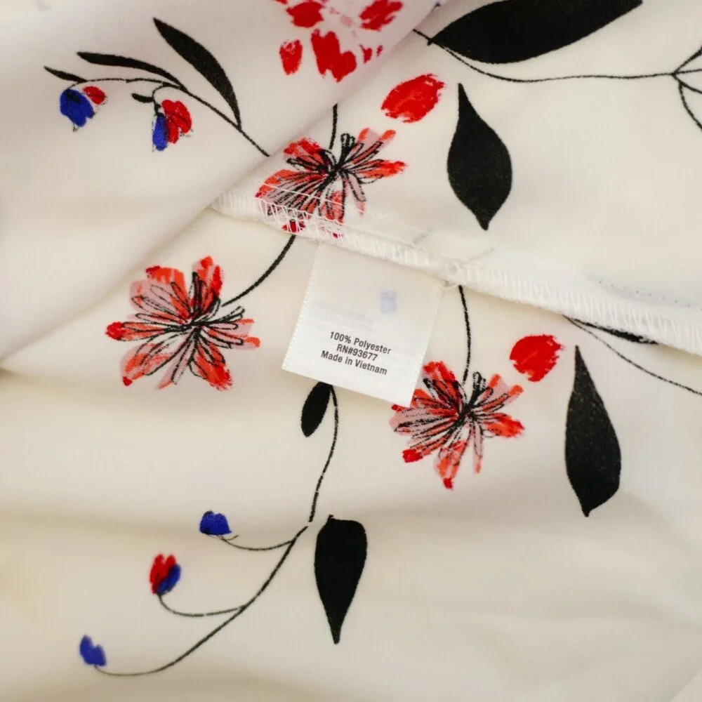A.N.A. XL Sheer V-Neck W/ Choker White Black Red Sheer Floral Blouse Top Long Sl